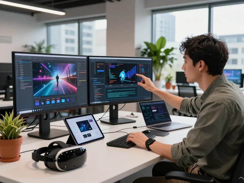Dynamic workspace showcasing motion control AI technology, highlighting innovative software development with mind control ai applications.