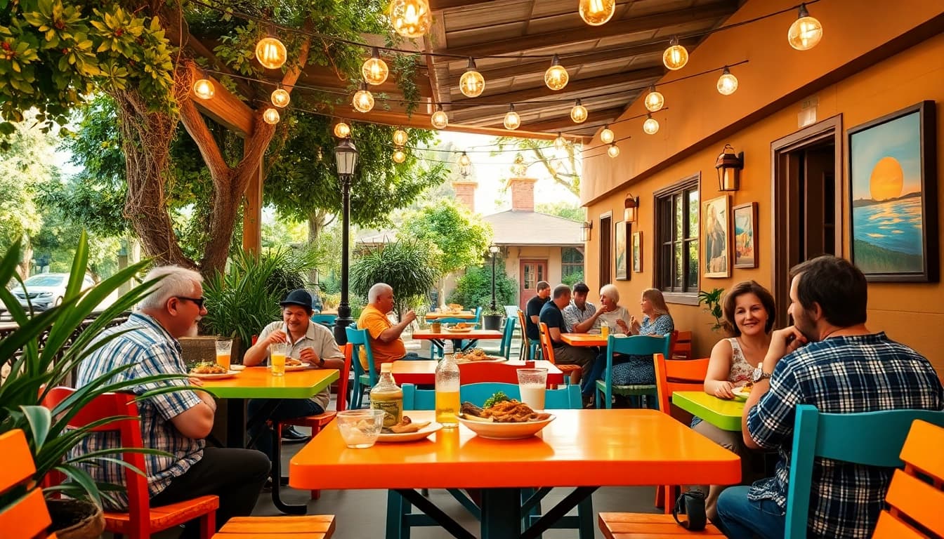 Enjoying delicious meals at Clarksburg ca restaurants with vibrant outdoor seating.
