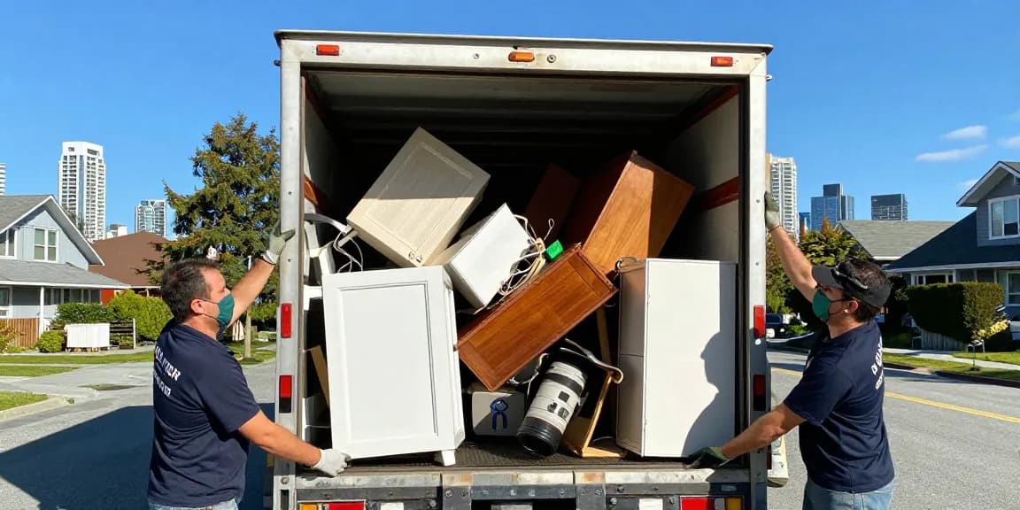Efficient junk removal in Vancouver, showcasing professionals loading furniture and appliances into a truck.