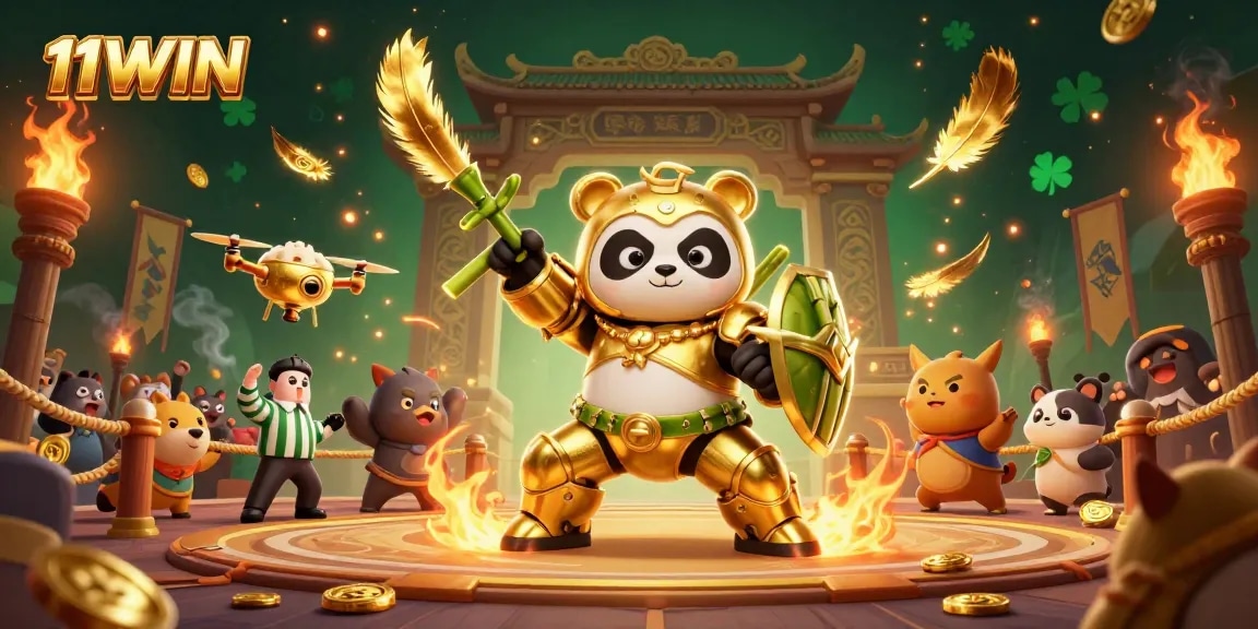 Experience the thrill of 11WIN as a golden panda rolls out thrilling gambling with unique elements in a dynamic arena.