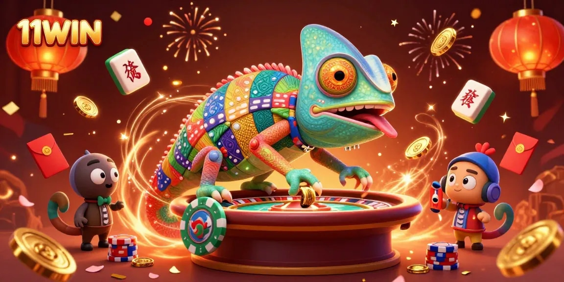 Experience the vibrant casino world of 11WIN with colorful characters and dynamic elements.