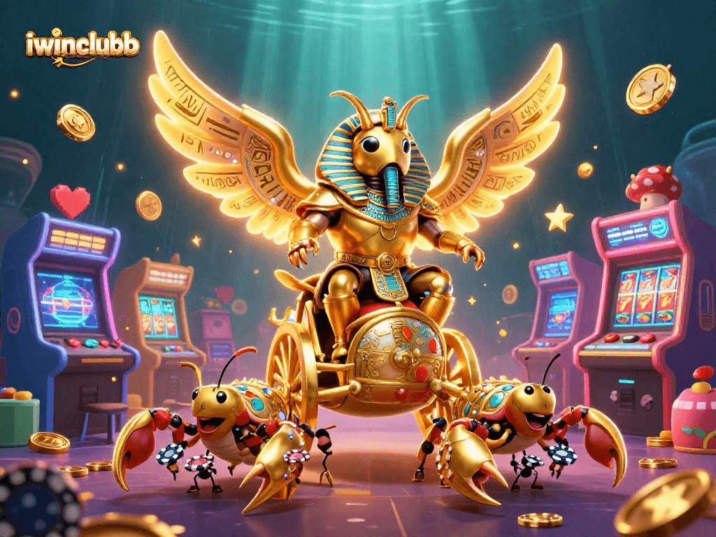 Bet on luck and win at iwinclubb with captivating 3D casino illustration featuring vibrant games.