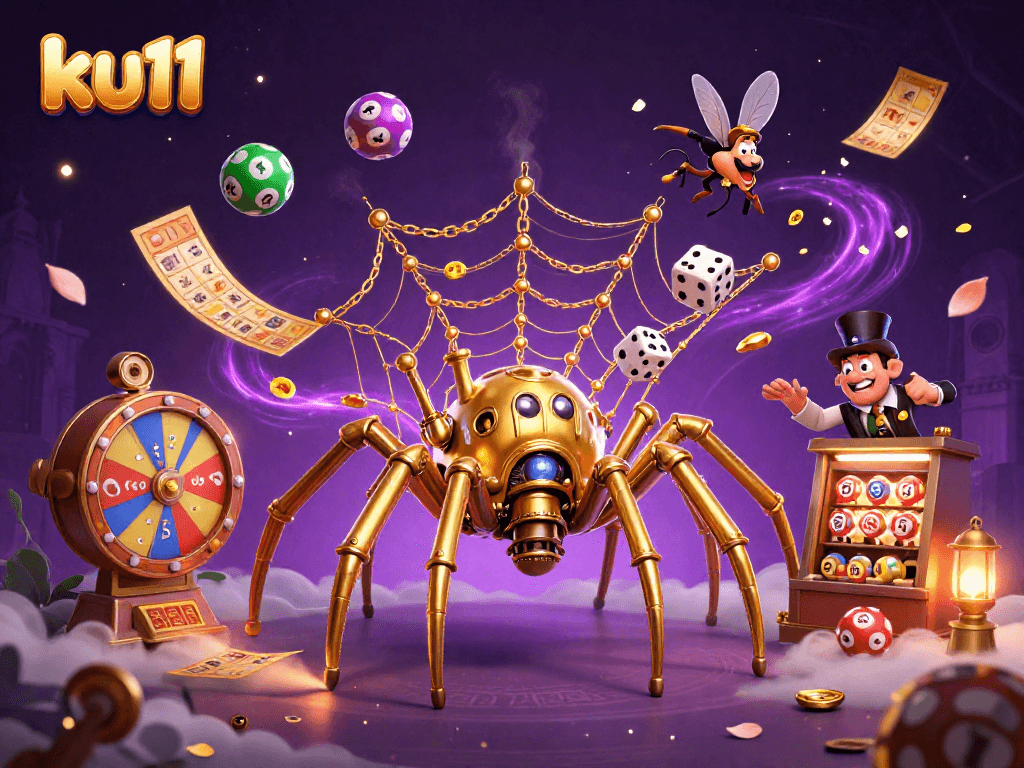 ku11 captures lucky dice with a golden spider in a vibrant lottery scene full of action.