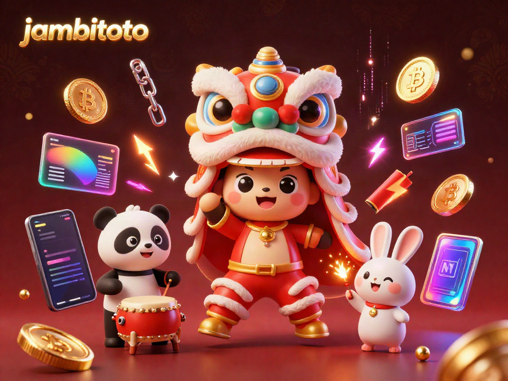 Experience the thrill of winning with jambitoto featuring vibrant characters and glowing cryptocurrencies.