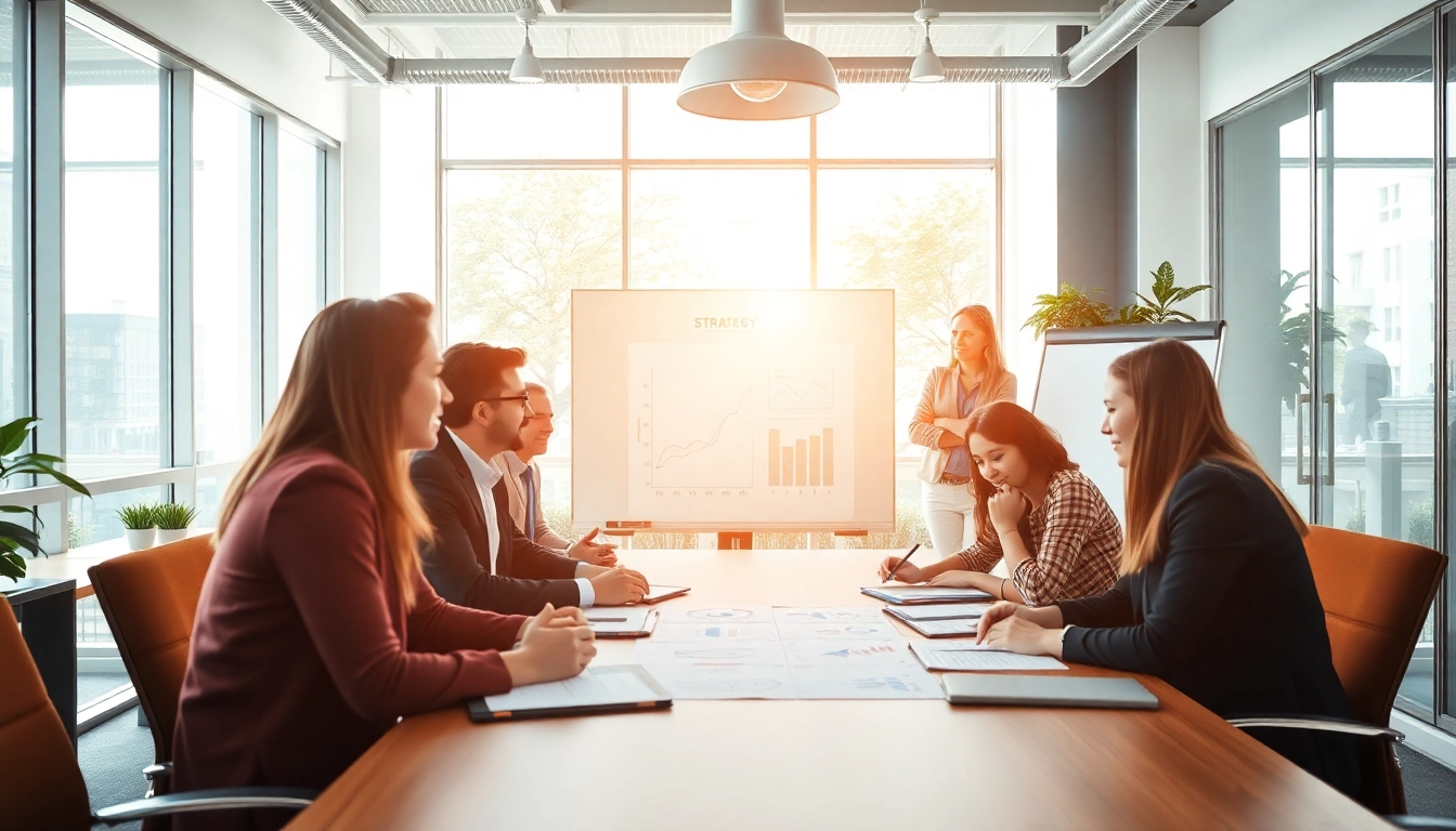 Team discussing Strategy Capture Management strategies in a modern office atmosphere.