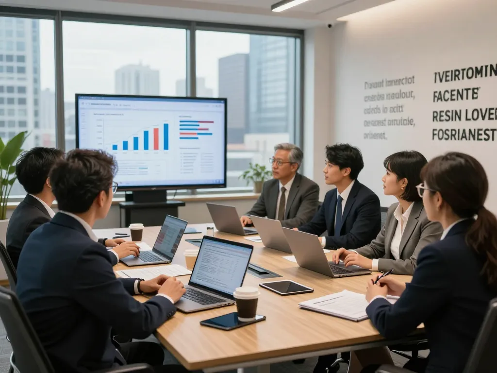 Meeting of financial professionals discussing private investor funding strategies in a modern office.