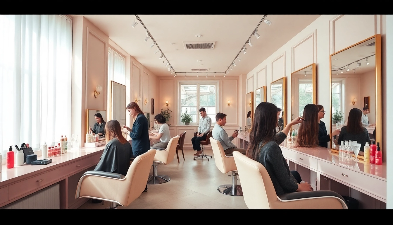 Damenfriseur salon showcasing stylish haircuts and professional services in an elegant setting.