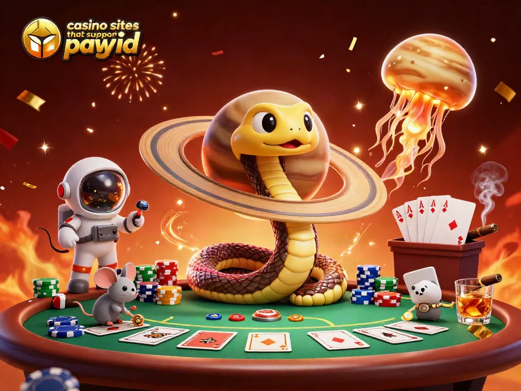 Engage with casino sites that support payid in a vibrant cosmic 3D gambling illustration featuring unique characters and exciting gaming elements.
