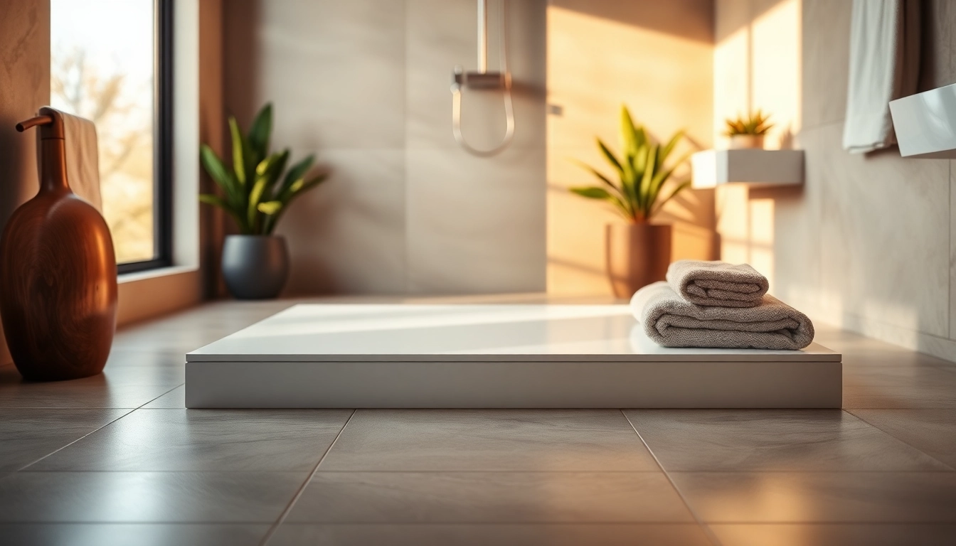 Showcase of a stylish shower base shower in a contemporary bathroom design, highlighting elegance and functionality.