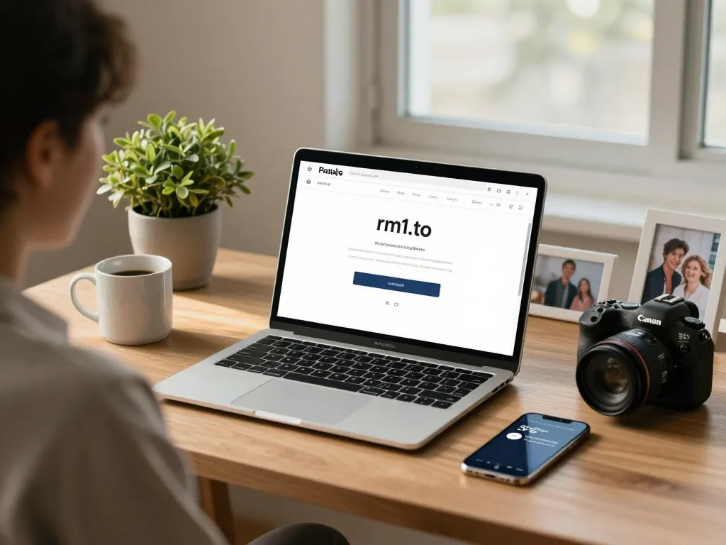 Login interface for rm1.to login page on modern workspace laptop
