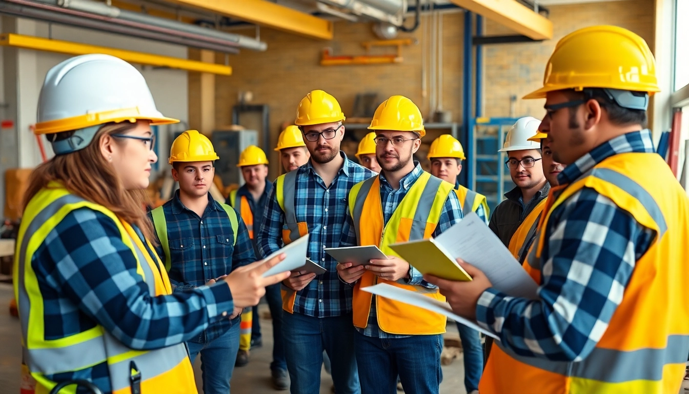 Engaged students participating in construction safety classes under bright natural lighting.