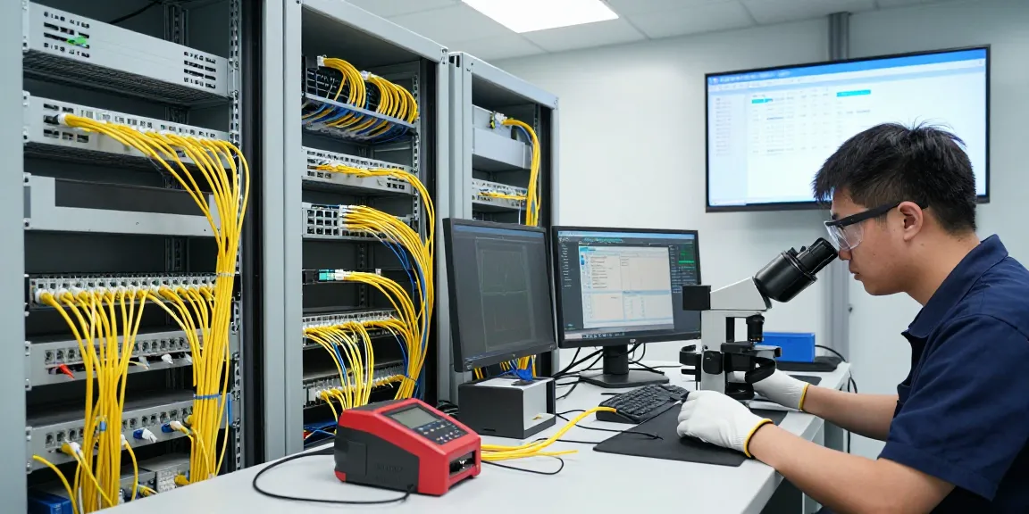 Quality technician working with fiber optic components at a distributor facility