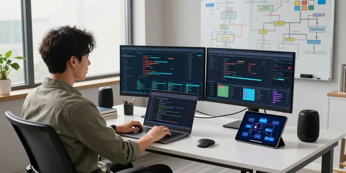 Engineer working on API management at waygrid's modern office, showcasing data analytics and innovative infrastructure.