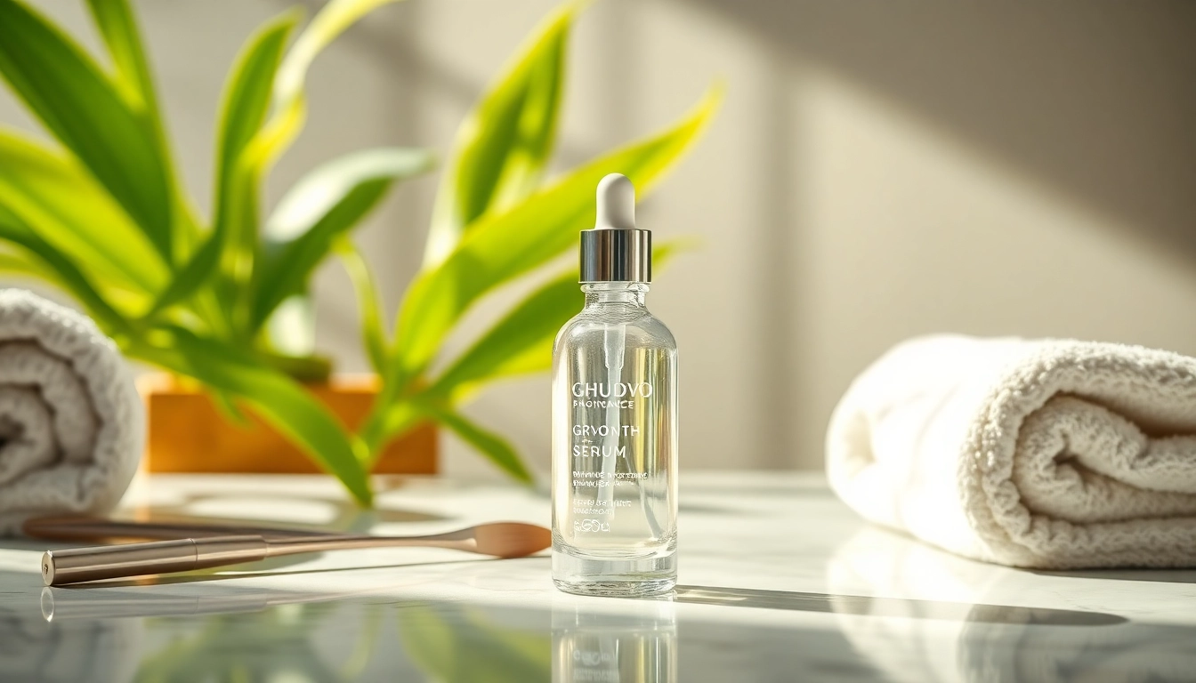 Enhance your skin's glow with this growth factor serum showcased against a serene background.