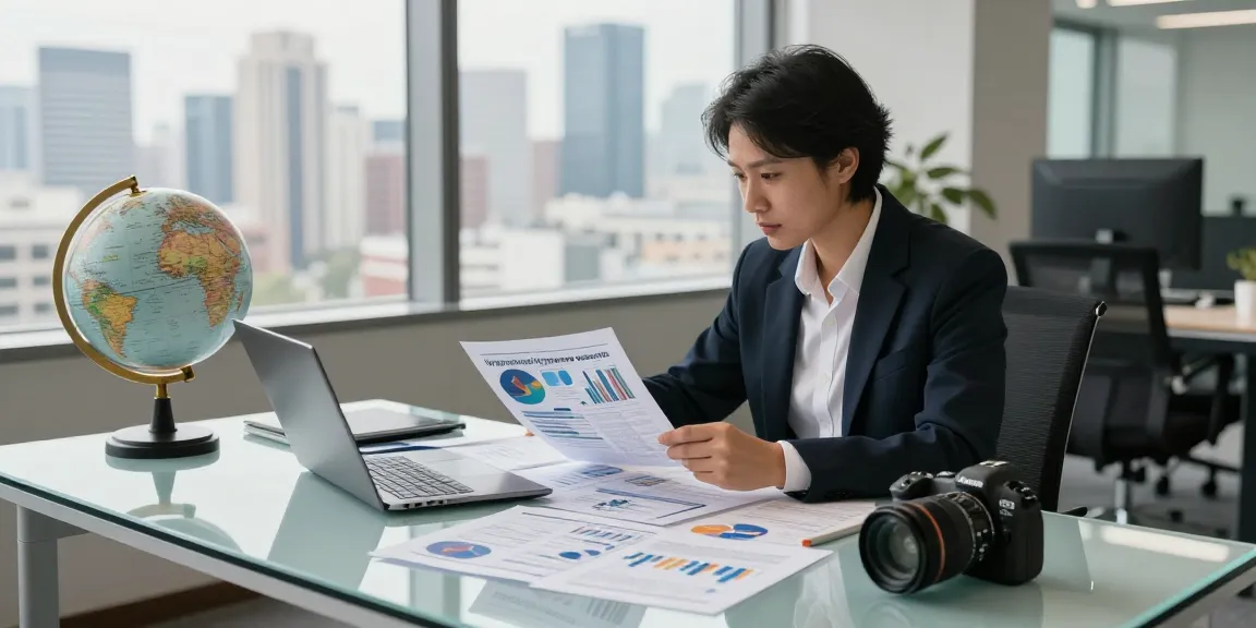 Business professional exploring international project fund lending in a modern office environment.