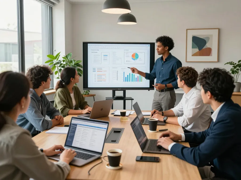 Team of diverse professionals collaborating in a modern office for effective staffing agency strategies.