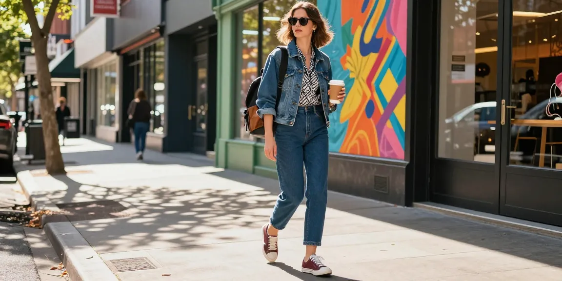 Stylish woman walking confidently in urban scene showcasing personal style.