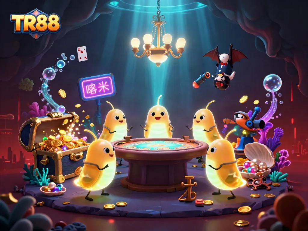 Engage in exciting gameplay at the TR88 casino with glowing elements and gold treasures in a vibrant scene.