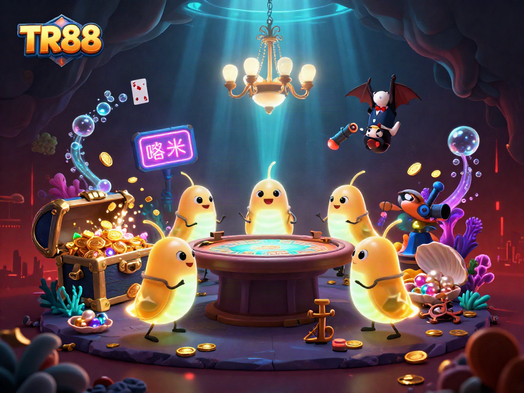 Engage in exciting gameplay at the TR88 casino with glowing elements and gold treasures in a vibrant scene.