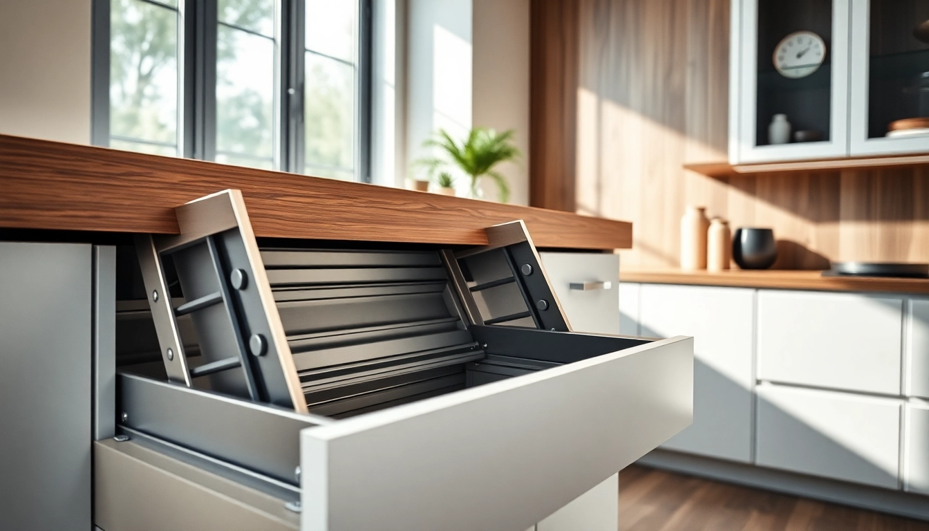 Showcasing a Double Wall Drawer System with sleek design in a modern kitchen.