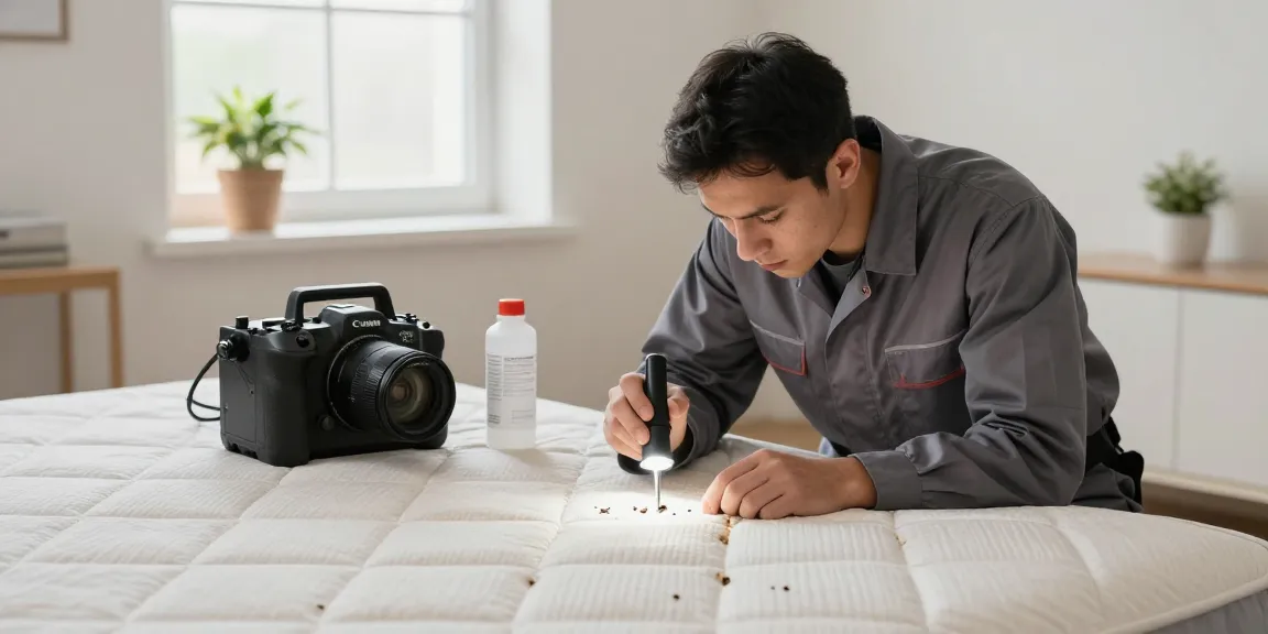 Professional bed bug removal in a home with an exterminator inspecting a mattress for signs of infestation.