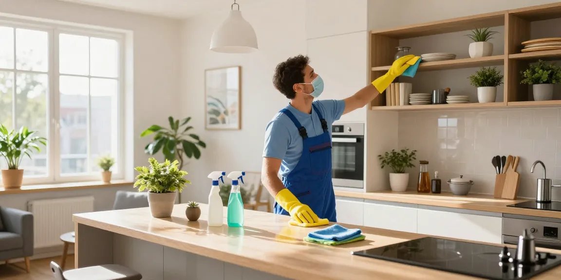Home cleaning professional performing reinigungen bern services in bright, tidy apartment.