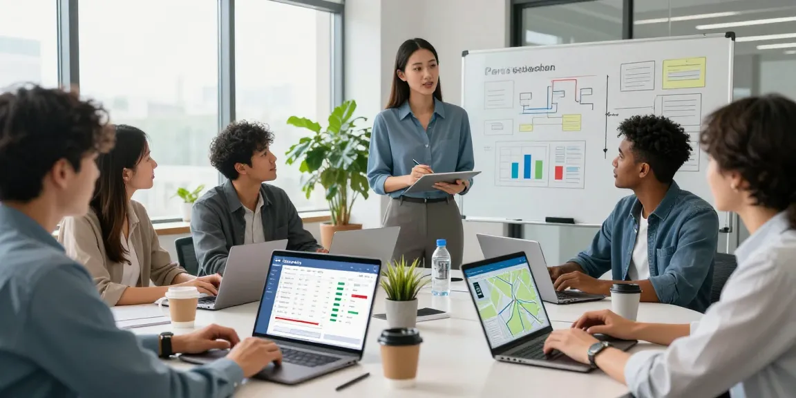 Active collaboration in a modern office using an Uber-like service booking platform for streamlined job management.