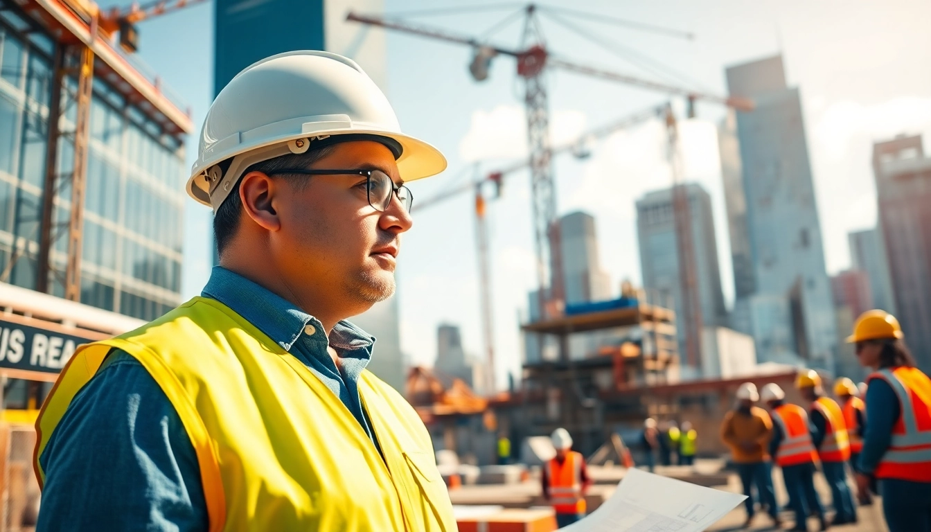 New York Construction Manager supervising a bustling urban construction site with cranes.