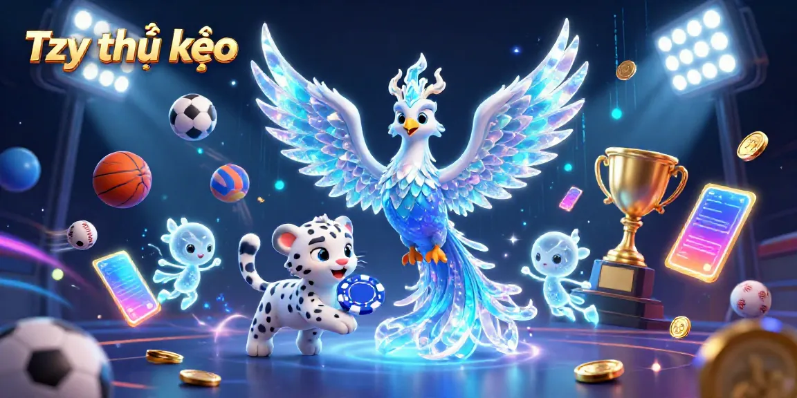 Engaging illustration featuring Tỷ lệ kèo with vibrant sports elements and dynamic characters in a rich casino scene.