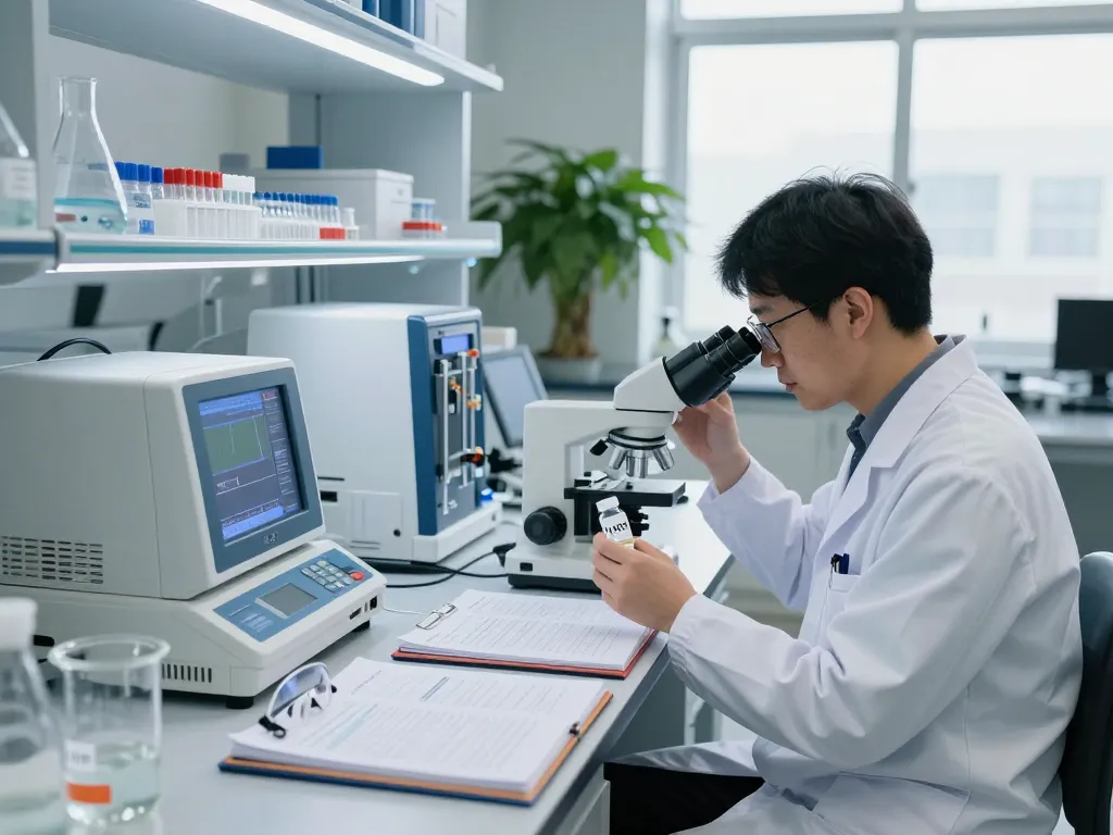 Discover where to buy 5-amino-1mq peptide in a professional lab setting, featuring research equipment and vials.
