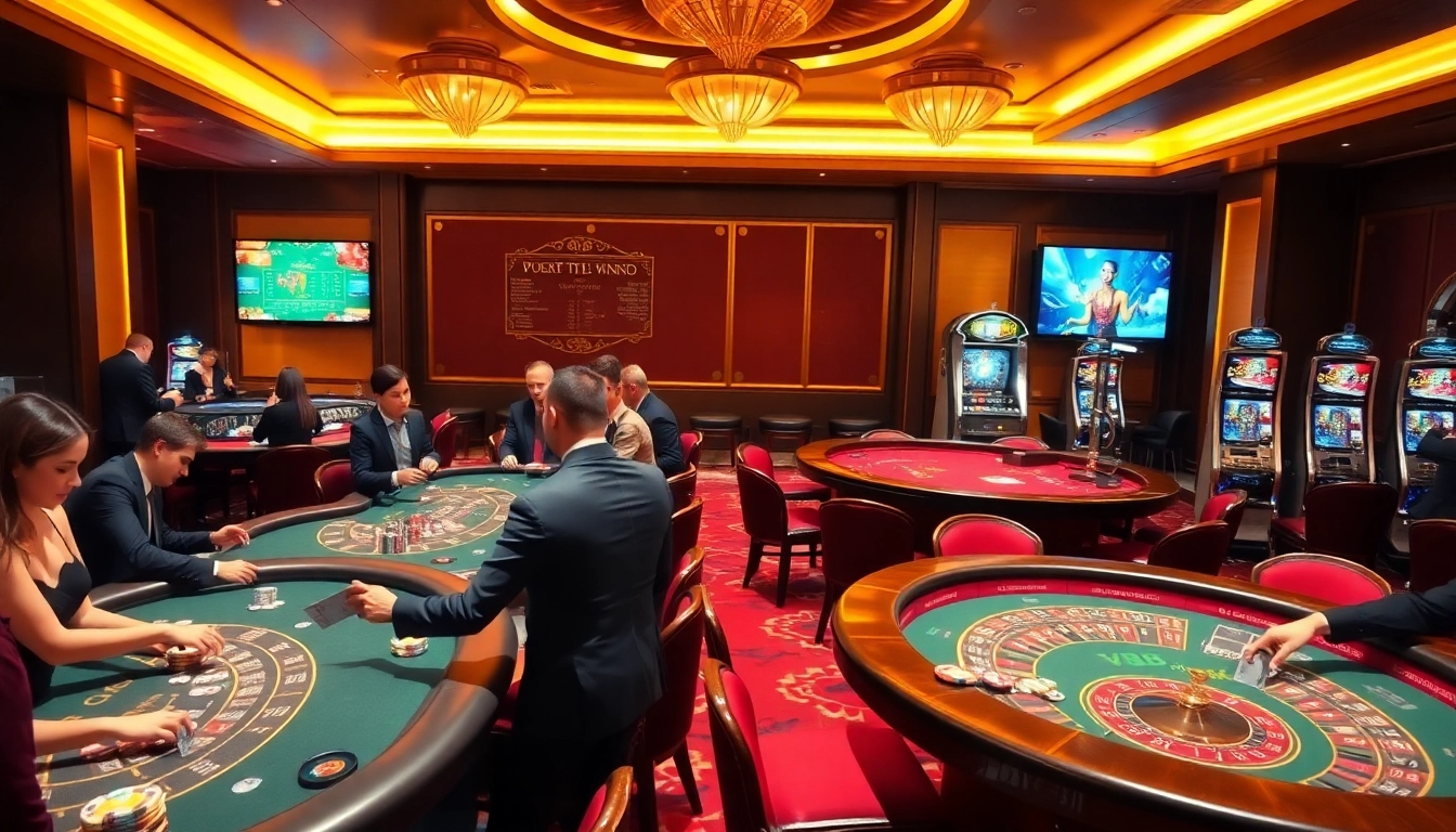 Players enjoying a thrilling game at vb 88 casino, showcasing vibrant gambling elements and luxury.