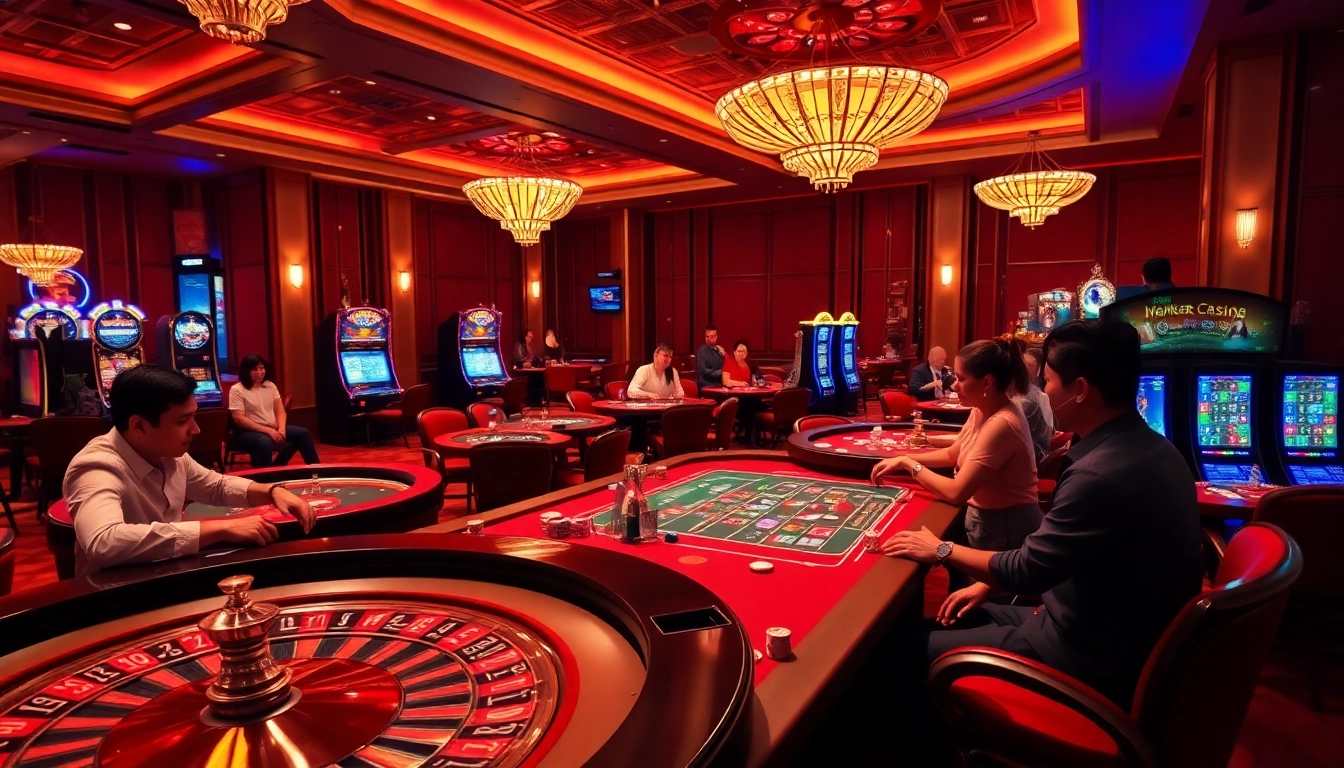 Gamblers enjoying an exciting game at 78win.id online casino platform in a vibrant atmosphere.