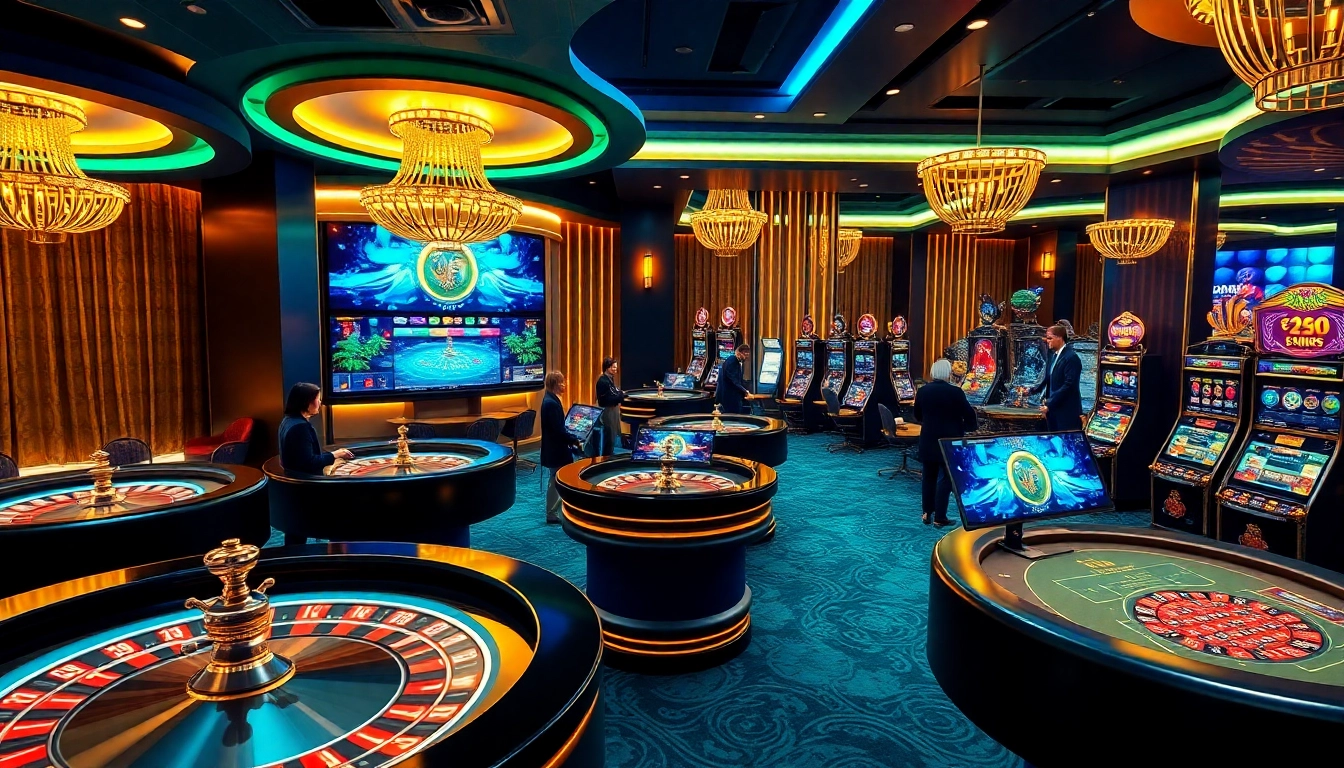 Engaging scene featuring ku 88 online casino with roulette wheels and poker tables