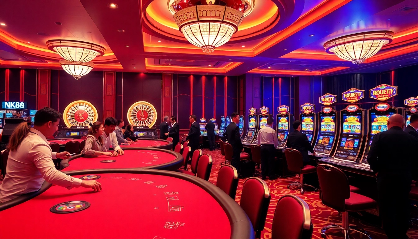 Players enjoying exciting games at NK88 casino with vibrant atmosphere.