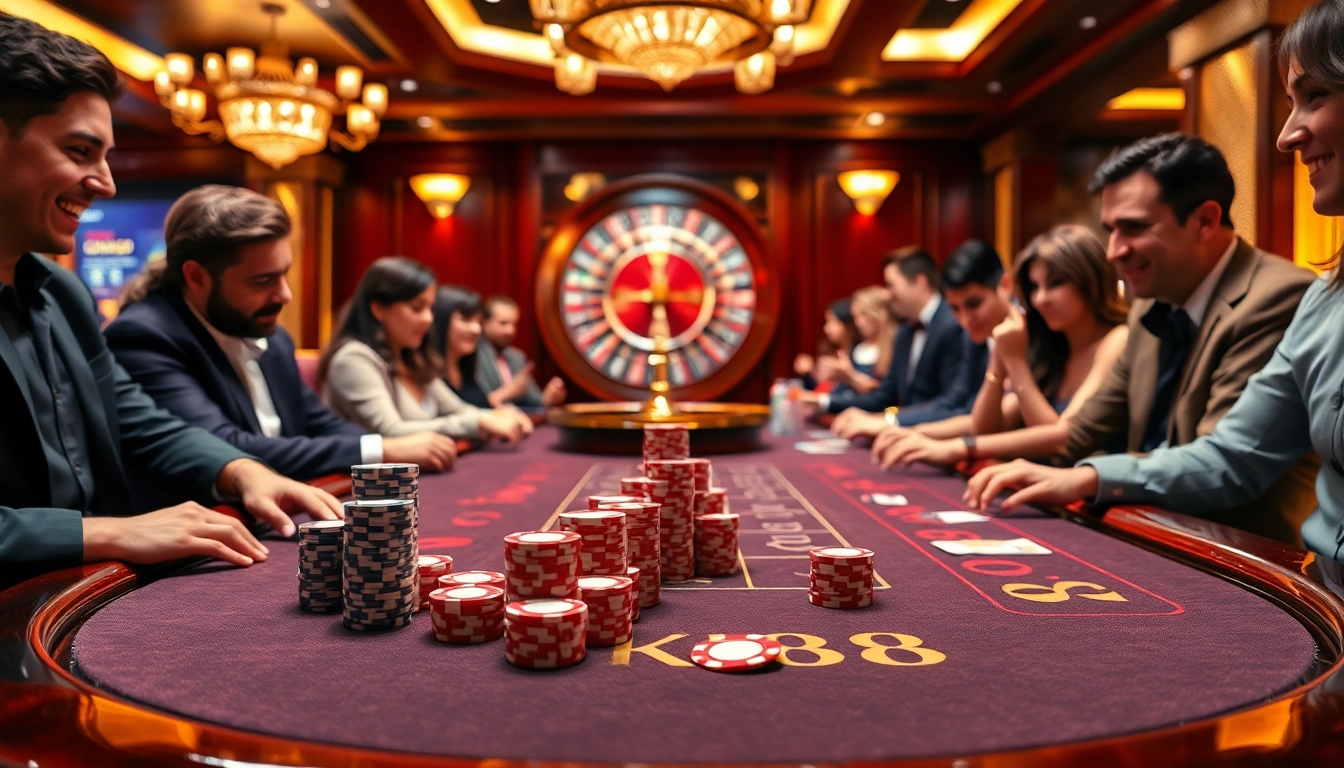 Experience the thrill at KONG88 poker tables with vibrant colors and luxury details.