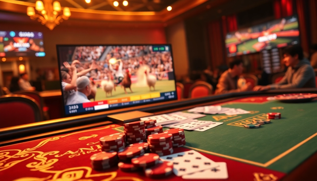 Betting on đá gà bj38 with a luxurious casino atmosphere and live action display.