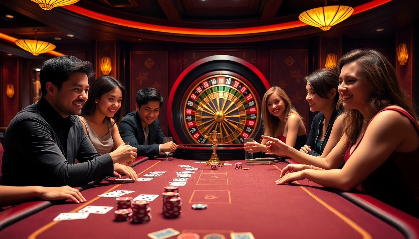 Experience thrilling gameplay at cổng game đổi thưởng hitclub featuring poker chips and lively players.