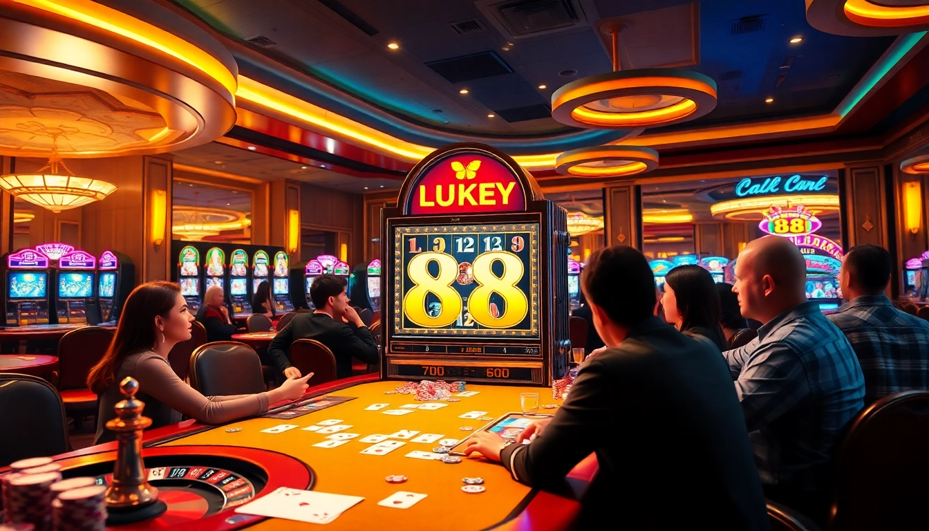 Experience the thrill of lucky 88 with players engaging at a vibrant casino table.