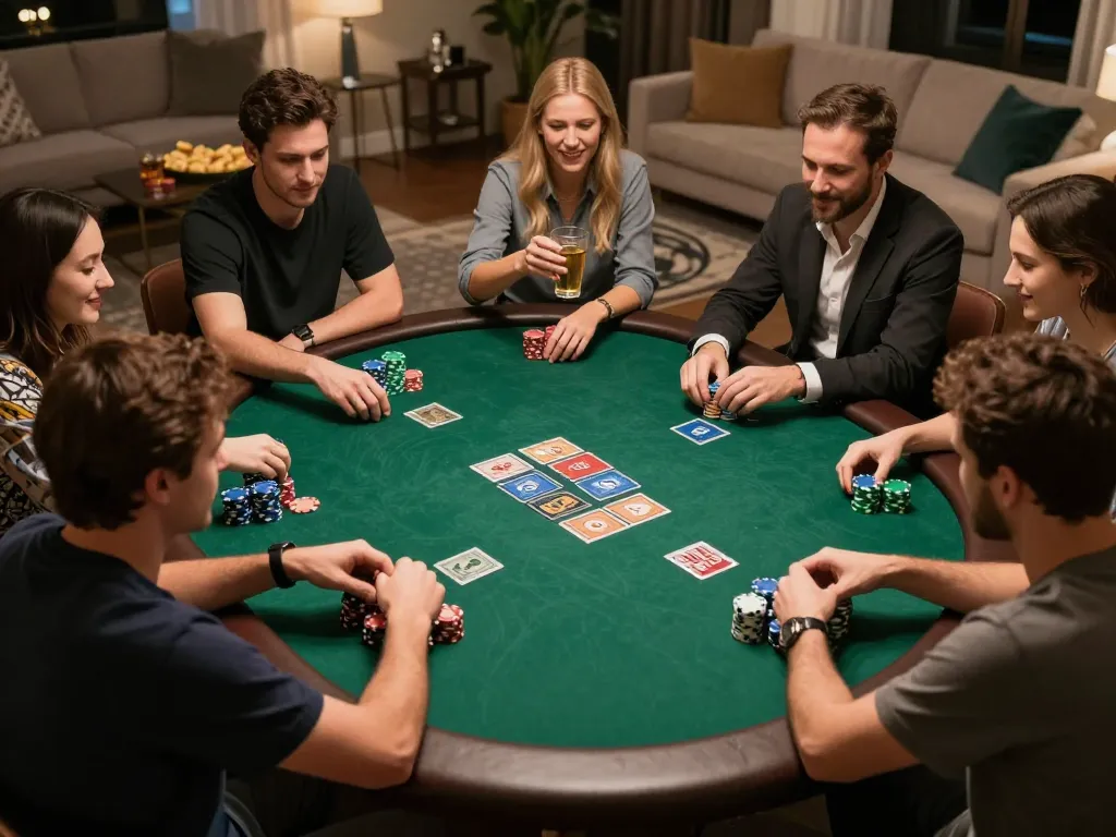 Players engaging in a thrilling poker game at home, showcasing strategy with dn88 in a cozy atmosphere.