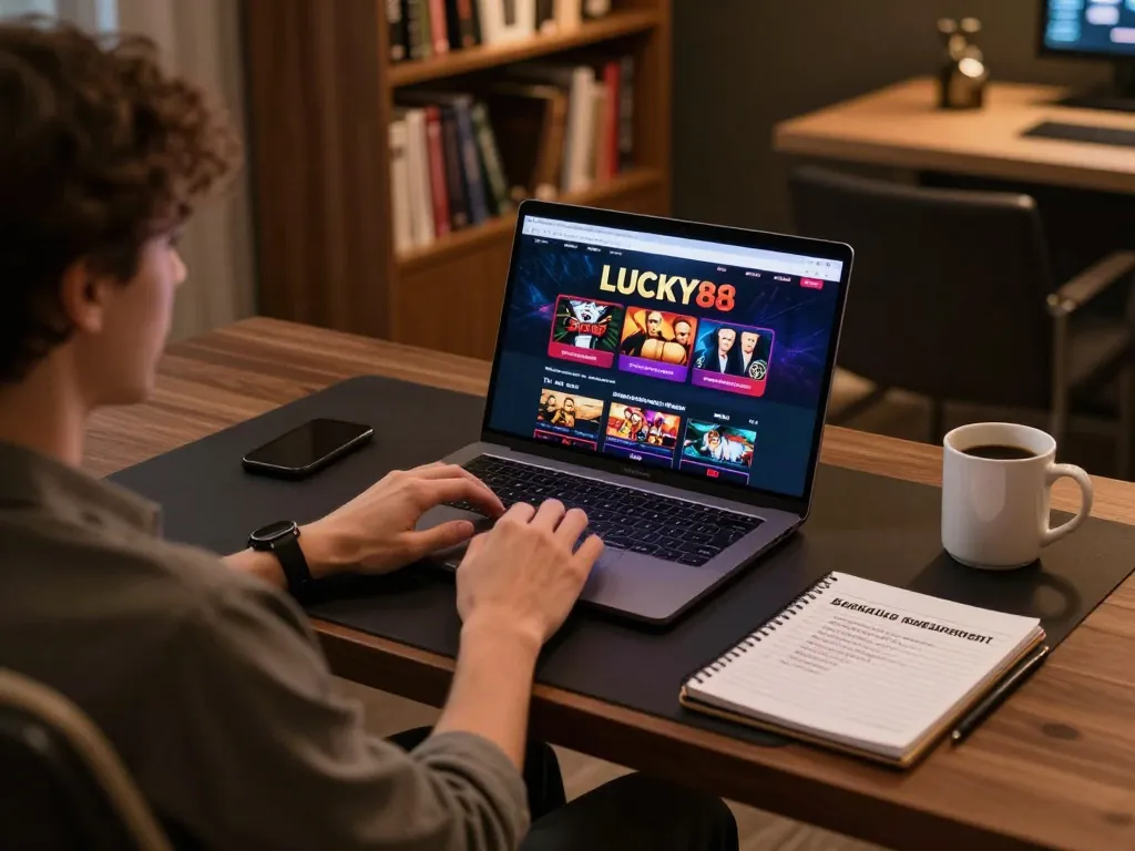 Engaging gameplay on LUCKY88 online casino setup with modern decor and cozy ambiance.