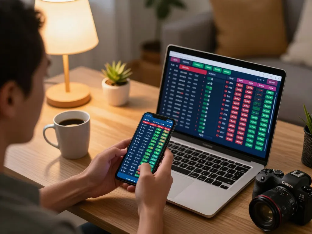 Player analyzing odds on LV88 mobile app while enjoying sports betting at home.