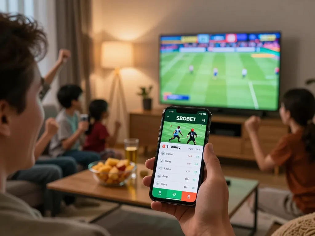 Aplikasi SBOBET digunakan oleh pengguna yang terlibat dalam taruhan olahraga langsung selama pertandingan yang mendebarkan di lingkungan rumah yang nyaman.
