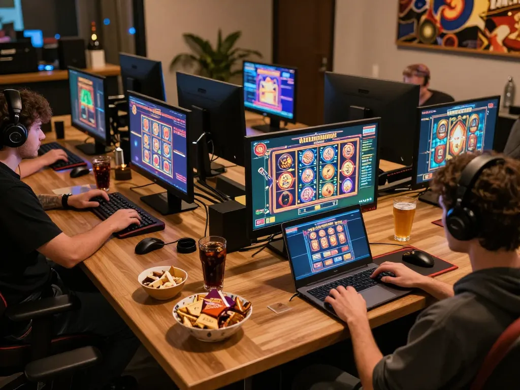 Person enjoying online slot games at BigJack Casino on a laptop screen with vibrant graphics.