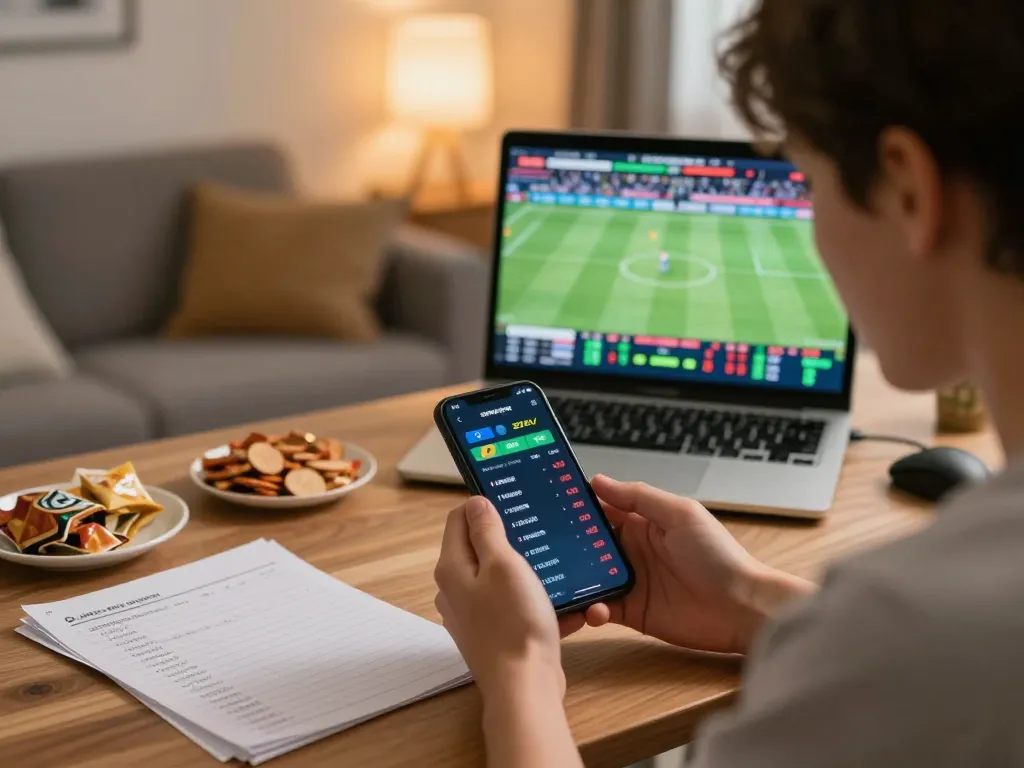 Engaged user betting on uu88 sports app during a live game, showcasing responsible gambling environment.
