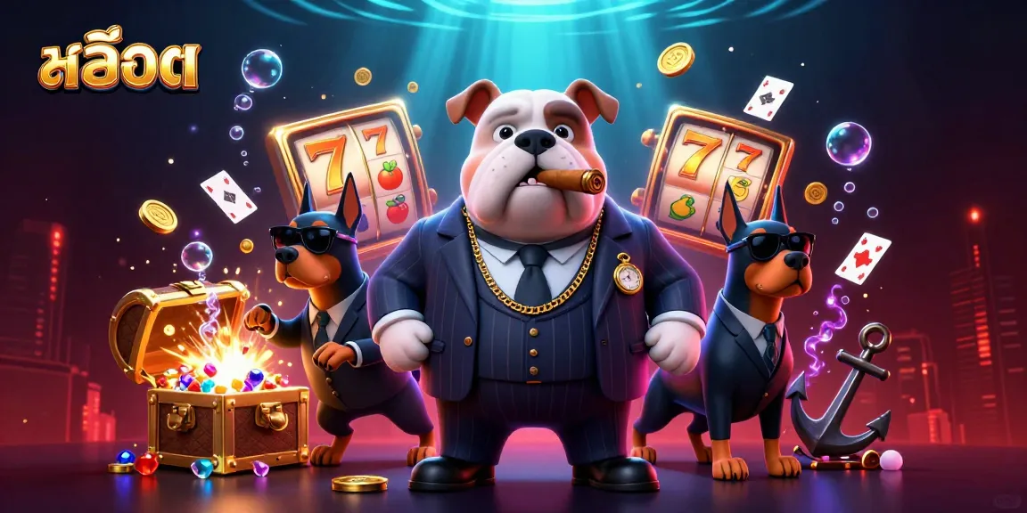Play exciting สล็อต games with golden treasures and winning symbols in this vibrant scene.