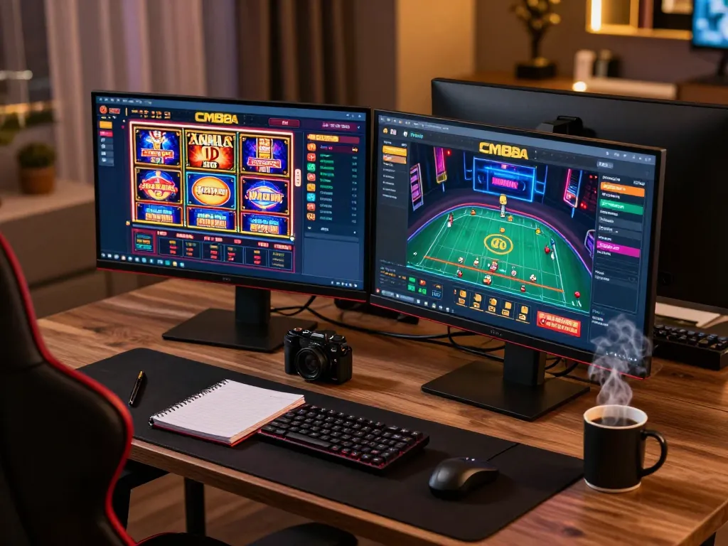 Engaging in online gaming on cm88a with vibrant displays of slot machines and live dealer tables.