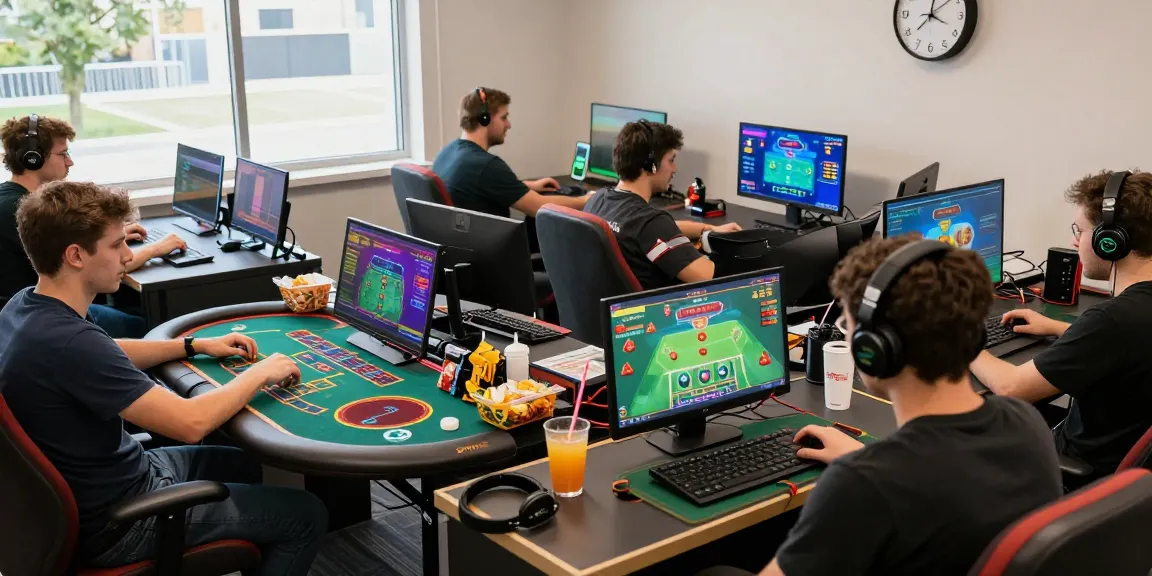 Engaged players enjoying บาคาร่าออนไลน์ in a vibrant online gaming environment with laptops and animated graphics.