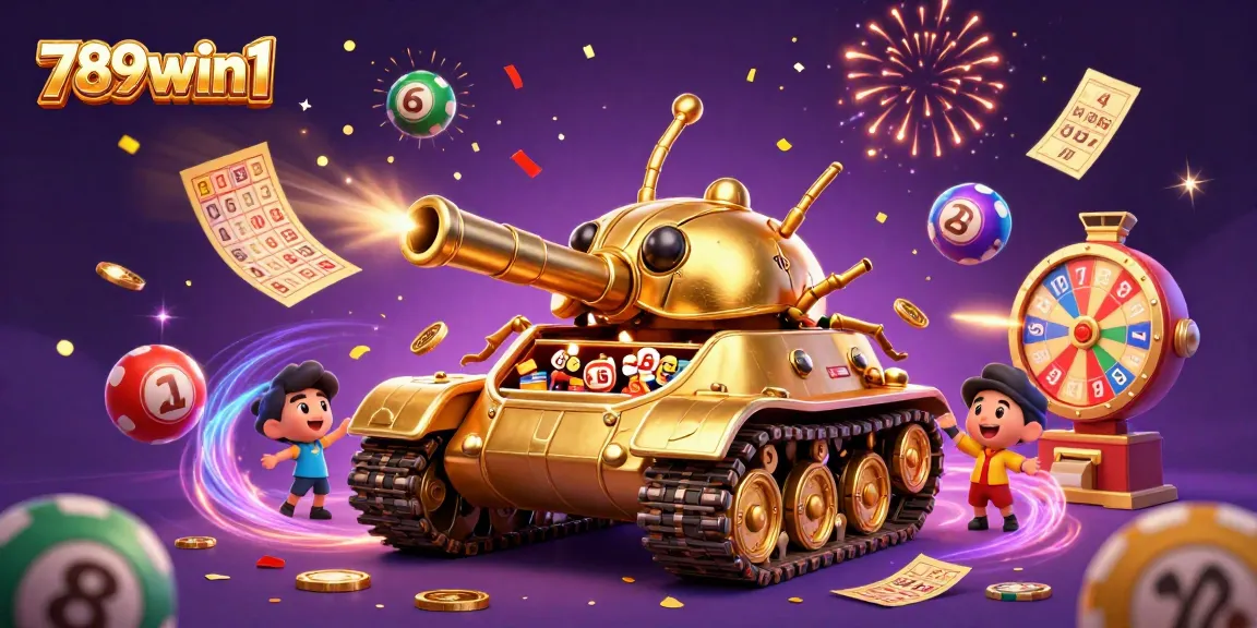 Engage with 789win1's thrilling casino experience, featuring dynamic elements like lottery balls and confetti.