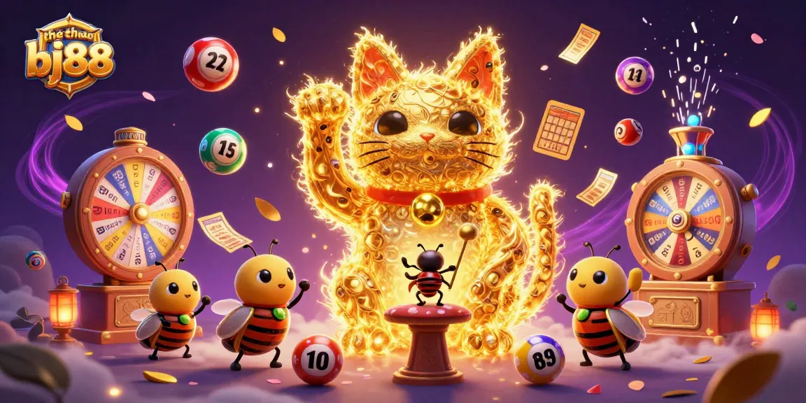 Experience the thrill of thể thao bj88 as a golden lucky cat formed by fireflies interacts with dynamic casino symbols.
