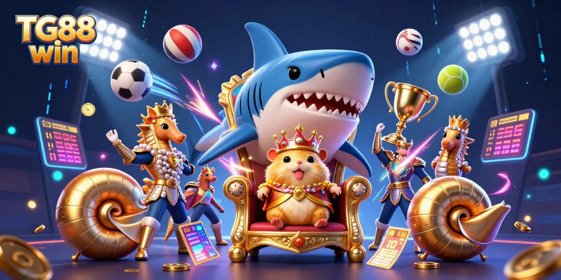 Engage in TG88 win's vibrant gaming ecosystem featuring the golden hamster king amongst casino thrills.